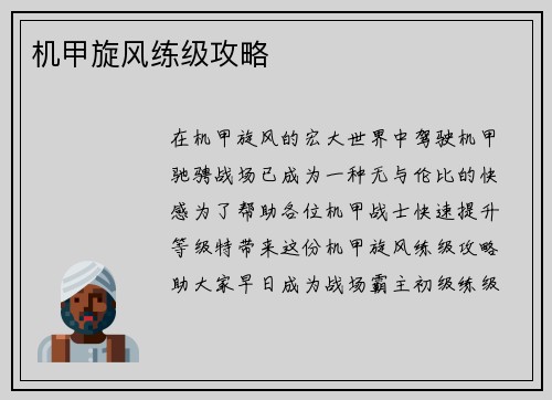 机甲旋风练级攻略
