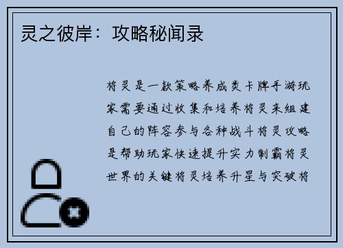 灵之彼岸：攻略秘闻录