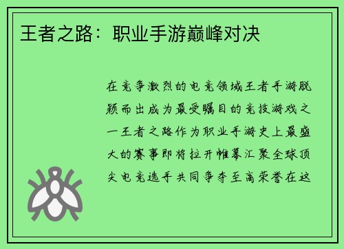 王者之路：职业手游巅峰对决