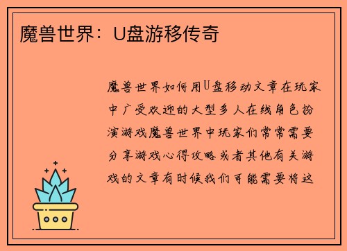 魔兽世界：U盘游移传奇